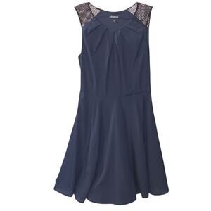 EXPRESS‎ Dress Whimsigoth Black Fishnet Straps Circle Bias Cut Size 6 Navy Blue